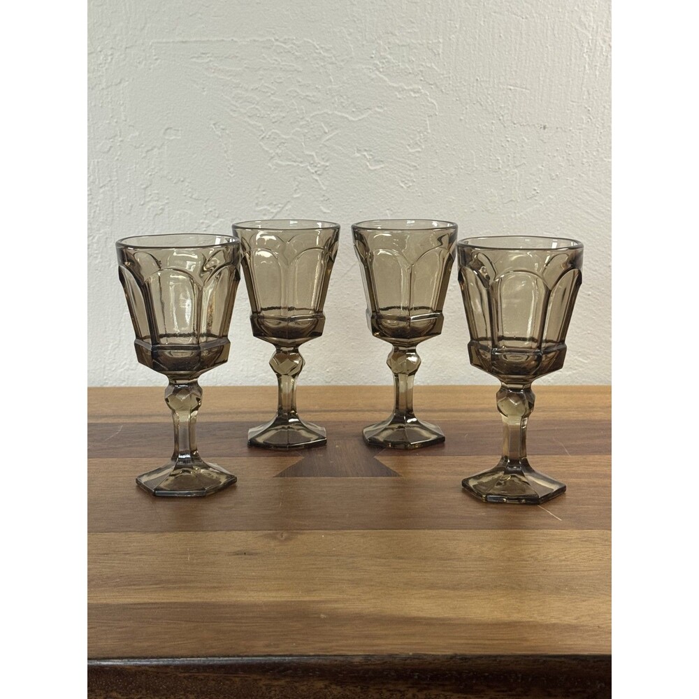 (4) Fostoria Virginia Brown Vintage Wine Glasses